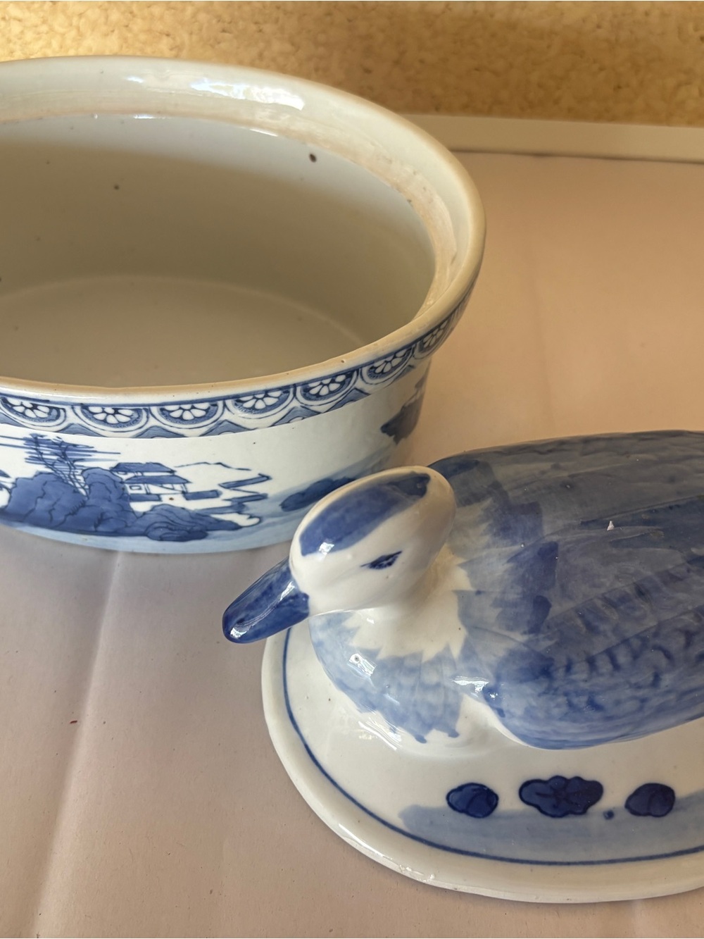 Blue and White Ceramic Duck Lidded Decorative art - Picture 6 of 9